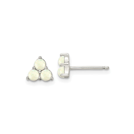 Sterling Silver Triangle Stud Earrings for Women with Three Round White Opal Stones, Minimalist Geometric Design, Dainty Silver Jewelry, Modern Everyday Opal Studs, Small Triangular Earrings