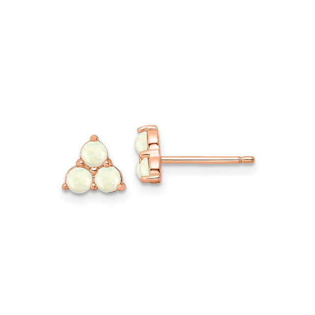 Sterling Silver Stud Earrings with Created Opal, Triangle Cluster Design, Modern Minimalist Style