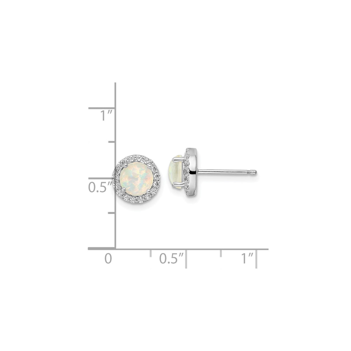 Sterling Silver Opal Stud Earrings with Created Opal and Cubic Zirconia Halo
