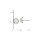 Sterling Silver Opal Stud Earrings with Created Opal and Cubic Zirconia Halo