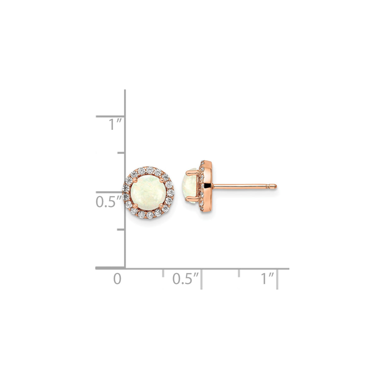 Sterling Silver Opal Stud Earrings with Rose Gold Halo and Cubic Zirconia Accents