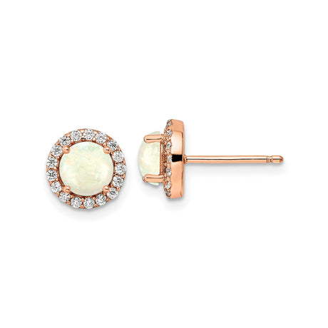 Sterling Silver Opal Stud Earrings with Rose Gold Halo and Cubic Zirconia Accents