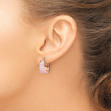 Sterling Silver Rose Gold Plated Hoop Earrings with Pink Created Opal, Segmented Minimalist Design