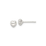 Sterling Silver Heart Stud Earrings with Polished Puff Design, Romantic Minimalist Jewelry for Women
