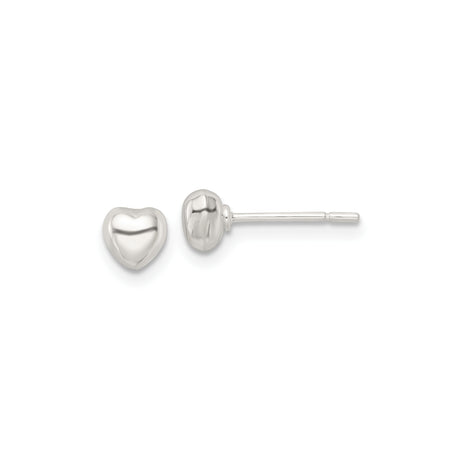Sterling Silver Heart Stud Earrings with Polished Puff Design, Romantic Minimalist Jewelry for Women