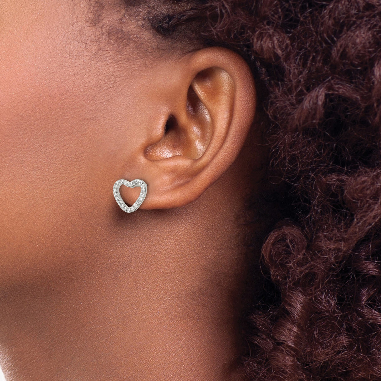 Sterling Silver Heart Shaped Stud Earrings with Cubic Zirconia Accents