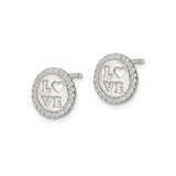 Sterling Silver Stud Earrings with Cubic Zirconia, Round Cutout Heart LOVE Design
