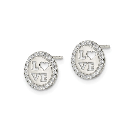 Sterling Silver Stud Earrings with Cubic Zirconia, Round Cutout Heart LOVE Design