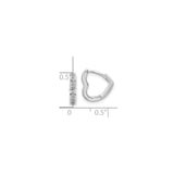 Sterling Silver Heart Shaped Hoop Earrings with Cubic Zirconia Accents, Minimalist Romantic Style