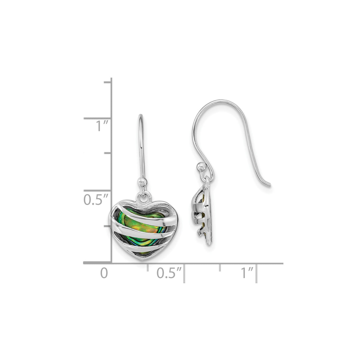 Sterling Silver Heart Dangle Earrings with Abalone Shell and Swirl Accents