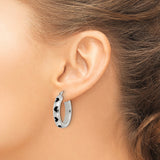 Sterling Silver Hoop Earrings with Black Enamel Heart Cutout Accents