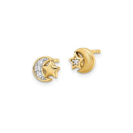 Sterling Silver Earrings with Cubic Zirconia, Crescent Moon and Star Design, Celestial Theme