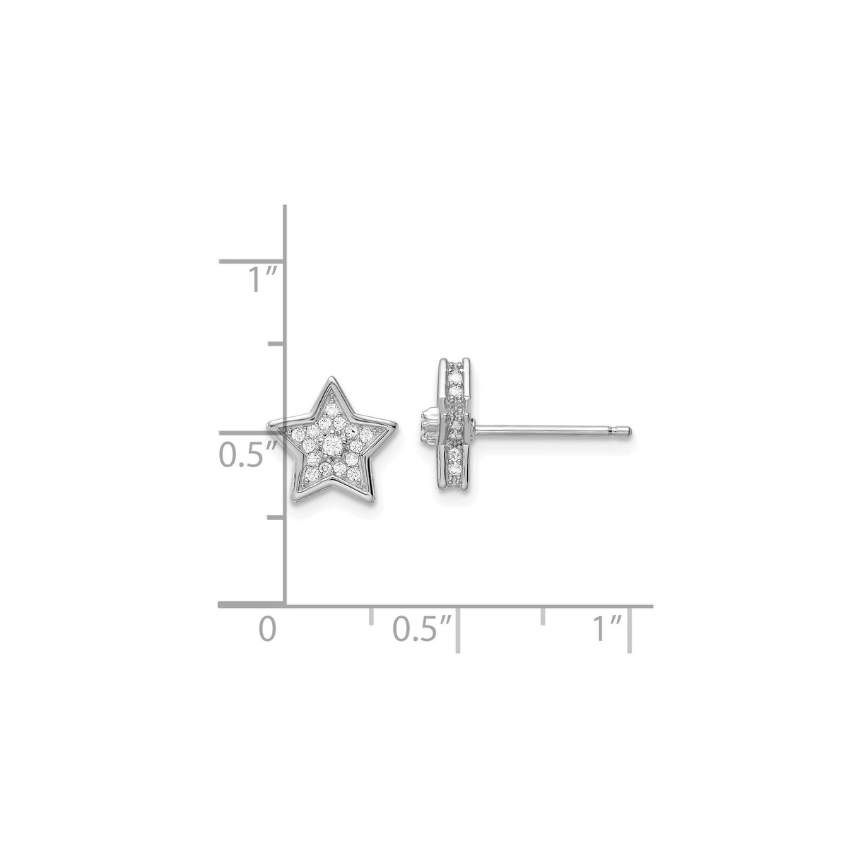 Sterling Silver Star Stud Earrings with Cubic Zirconia, Five Point Celestial Design