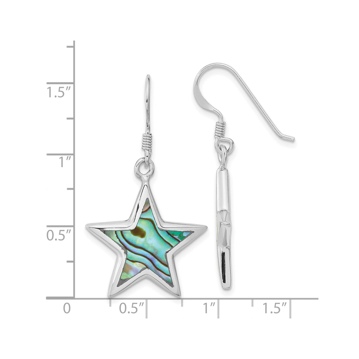 Sterling Silver Star Dangle Earrings with Abalone Shell Inlay, Boho Celestial Design for Women
