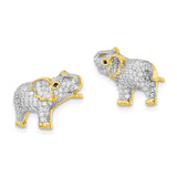 Sterling Silver Elephant Stud Earrings with Cubic Zirconia and Gold-Plated Accents