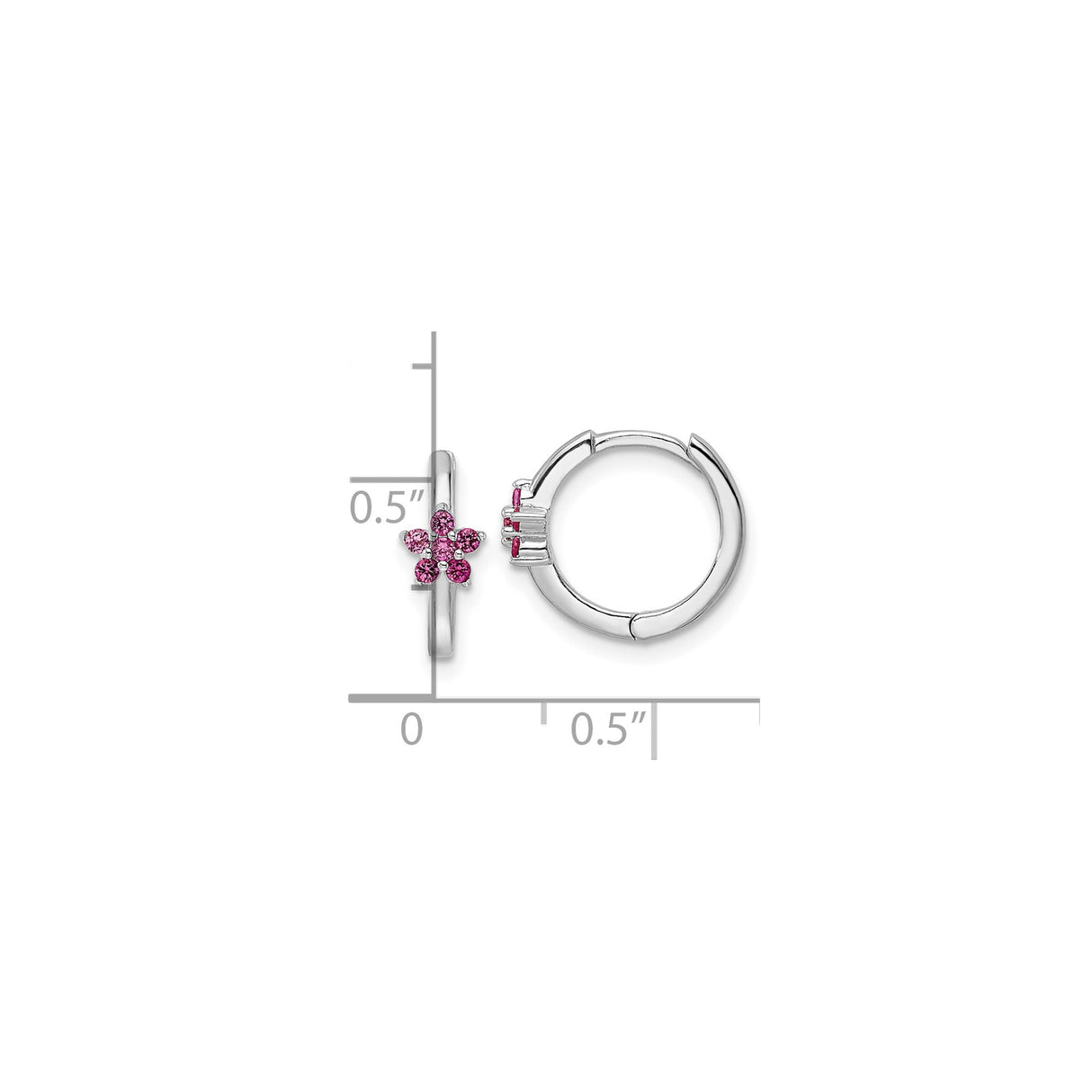 Sterling Silver Hoop Earrings with Pink Cubic Zirconia Flower Design, Dainty Floral Style