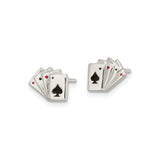 Sterling Silver Ace Of Spades Stud Earrings Card Fan Enamel