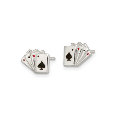 Sterling Silver Ace Of Spades Stud Earrings Card Fan Enamel