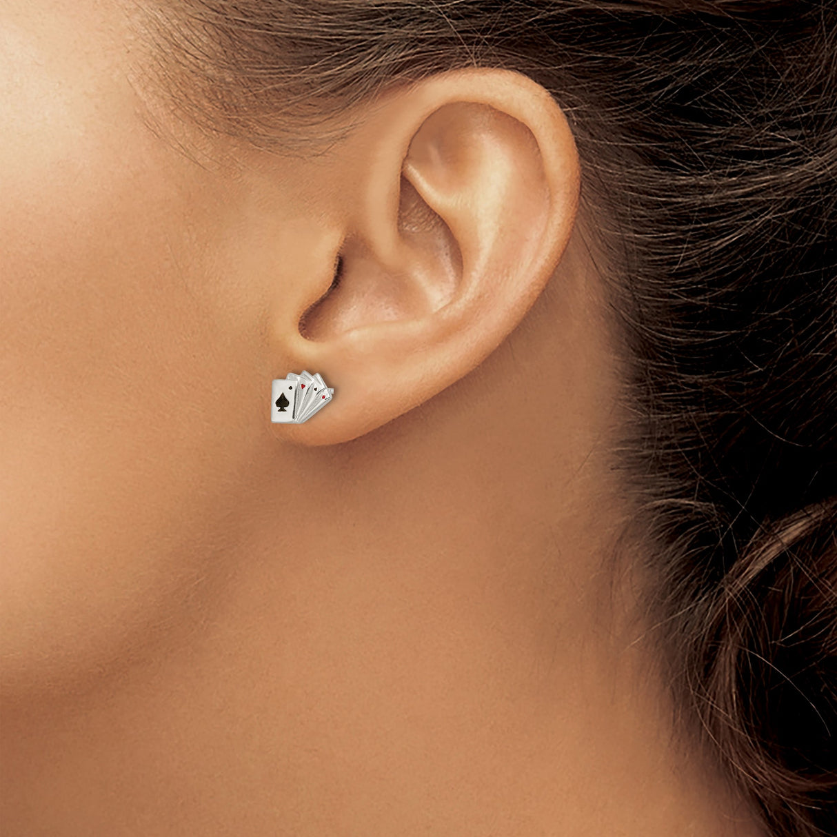 Sterling Silver Ace Of Spades Stud Earrings Card Fan Enamel
