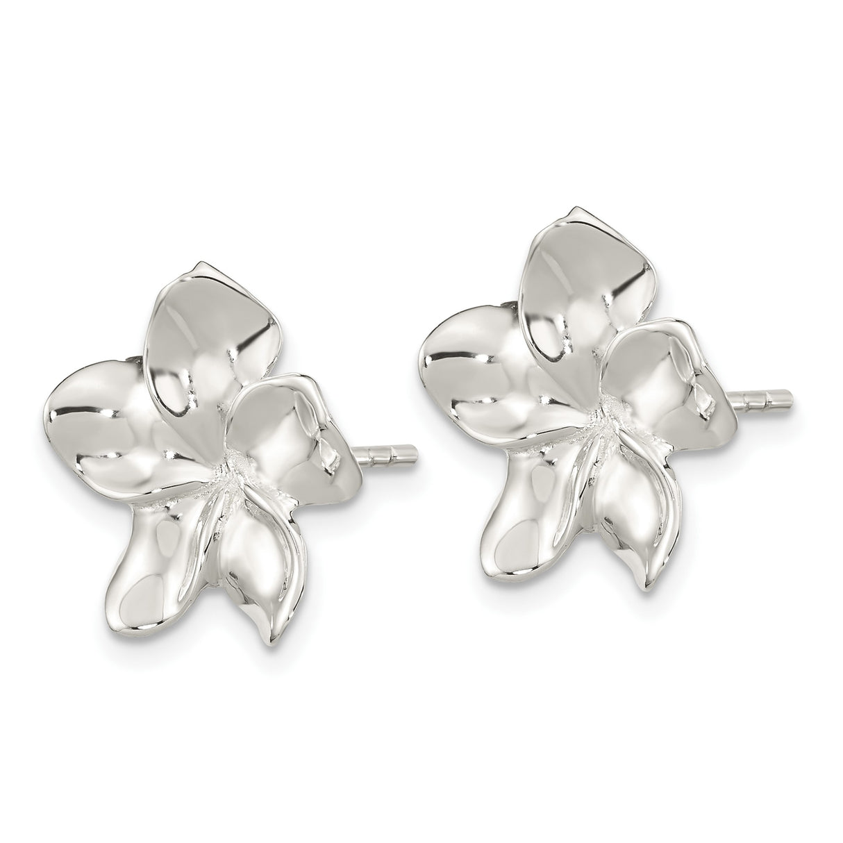 Sterling Silver Flower Stud Earrings with High Polish Plumeria Design for Women