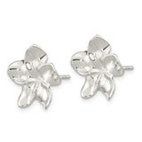 Sterling Silver Flower Stud Earrings with High Polish Plumeria Design for Women