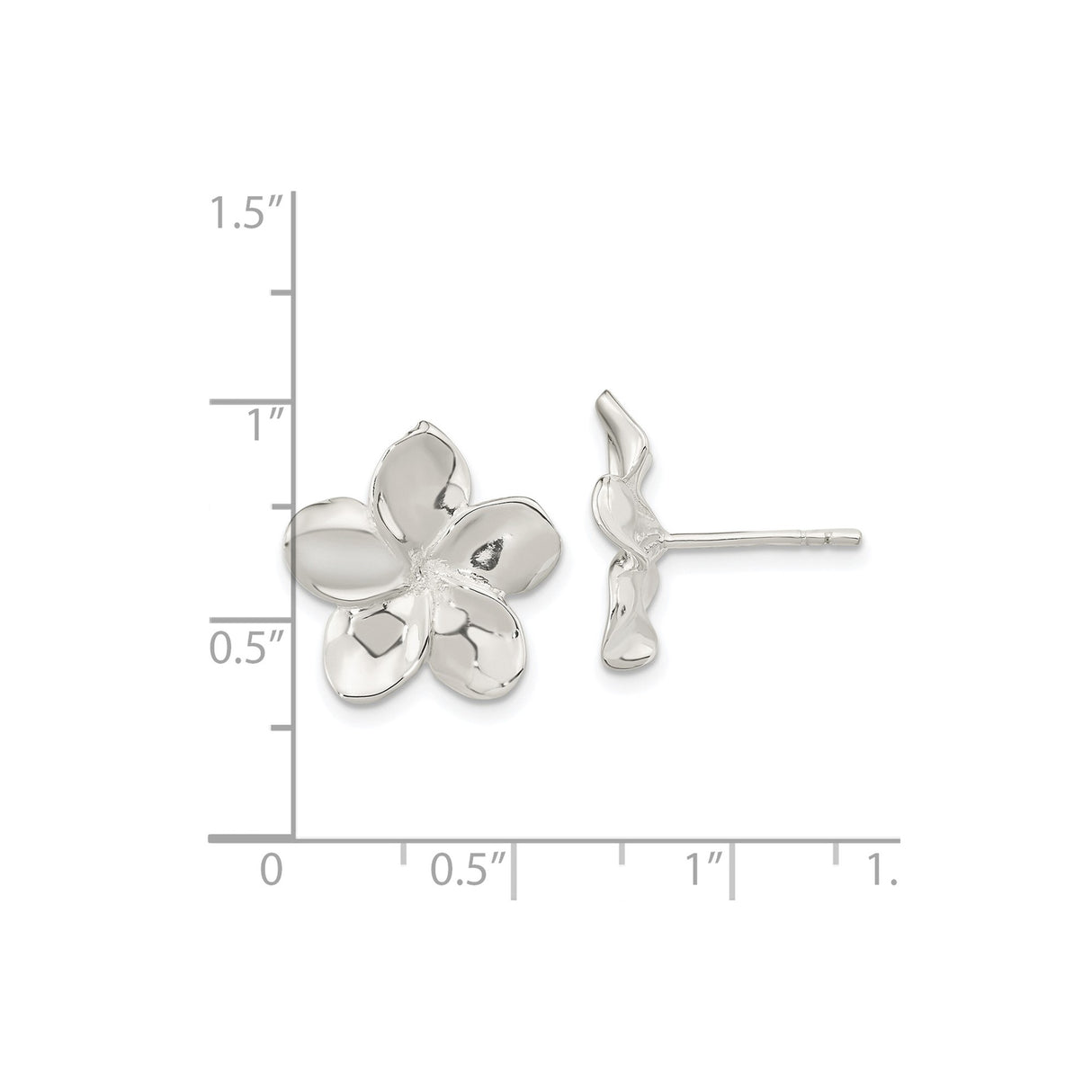 Sterling Silver Flower Stud Earrings with High Polish Plumeria Design for Women