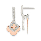 Sterling Silver Dangle Earrings with Pavé Cubic Zirconia, Cross and Clover Design, Christian Jewelry