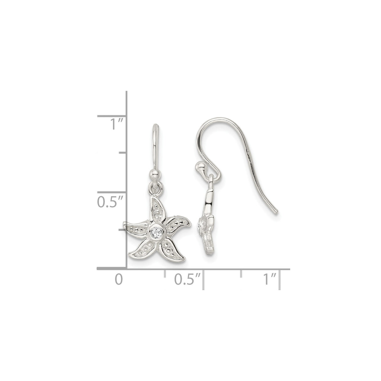 Sterling Silver Starfish Dangle Earrings with Cubic Zirconia, Ocean-Inspired Nautical Design