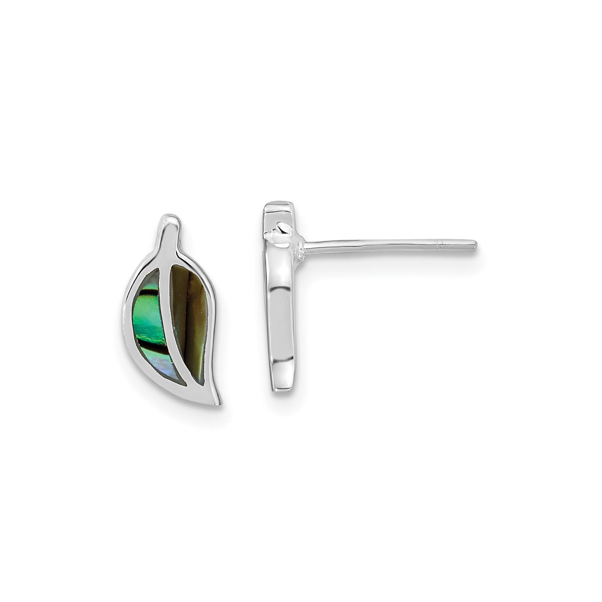 Sterling Silver Leaf Stud Earrings with Abalone Shell Inlay, Nature Inspired Jewelry