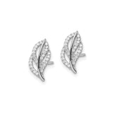 Sterling Silver Leaf Stud Earrings with Cubic Zirconia, Botanical Openwork Design for Women