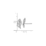 Sterling Silver Leaf Stud Earrings with Cubic Zirconia, Botanical Openwork Design for Women