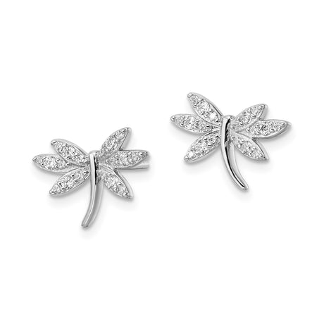 Sterling Silver Dragonfly Stud Earrings with Clear Cubic Zirconia, Nature-Inspired Design for Women