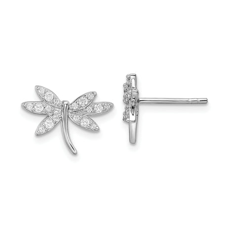 Sterling Silver Dragonfly Stud Earrings with Clear Cubic Zirconia, Nature-Inspired Design for Women
