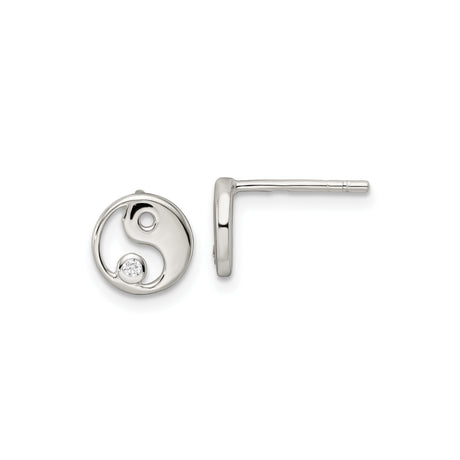 Sterling Silver Yin Yang Stud Earrings with Cubic Zirconia, Spiritual Symbol Jewelry