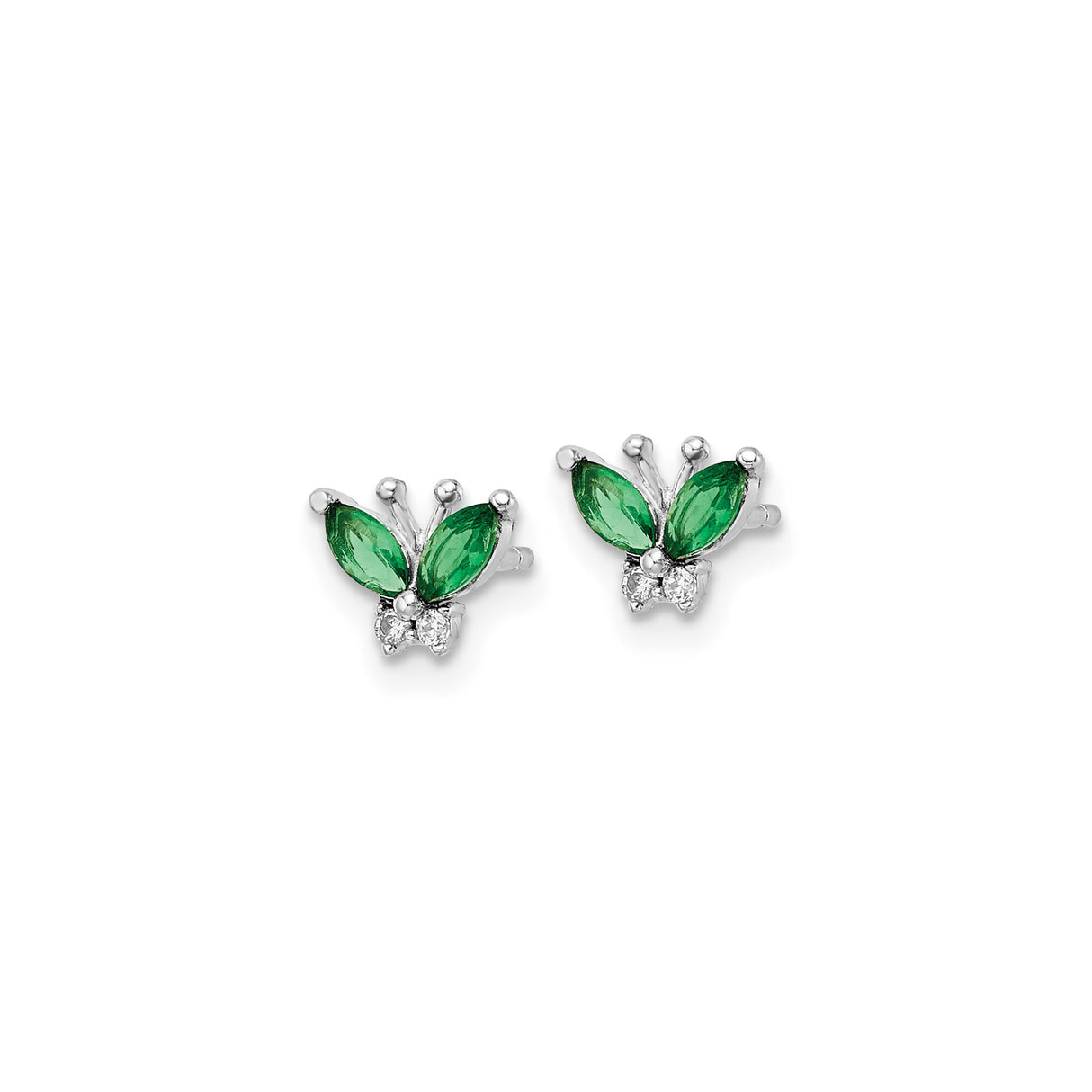 Sterling Silver Butterfly Stud Earrings with Marquise Cut Green Cubic Zirconia, Nature Inspired Design