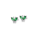 Sterling Silver Butterfly Stud Earrings with Marquise Cut Green Cubic Zirconia, Nature Inspired Design