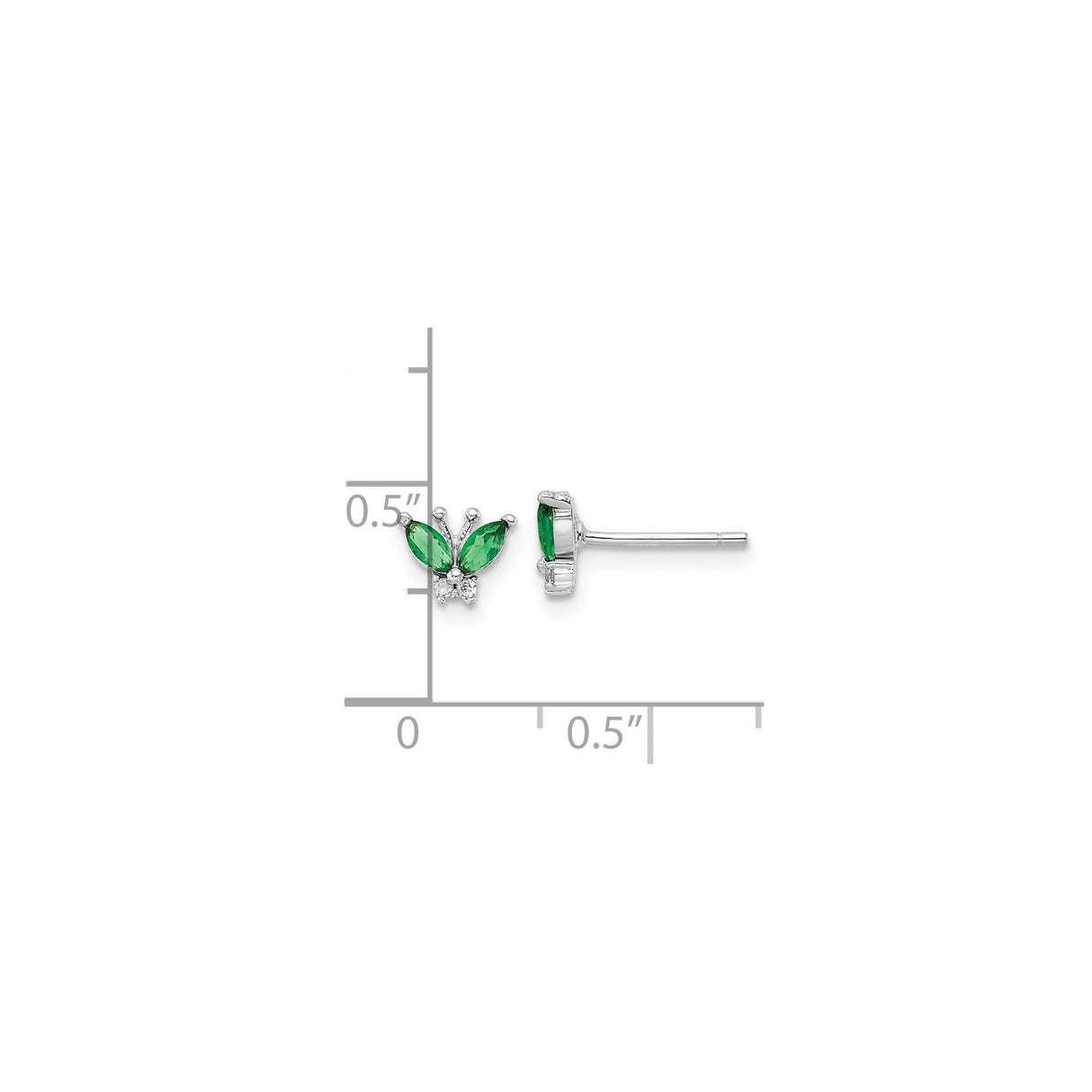 Sterling Silver Butterfly Stud Earrings with Marquise Cut Green Cubic Zirconia, Nature Inspired Design