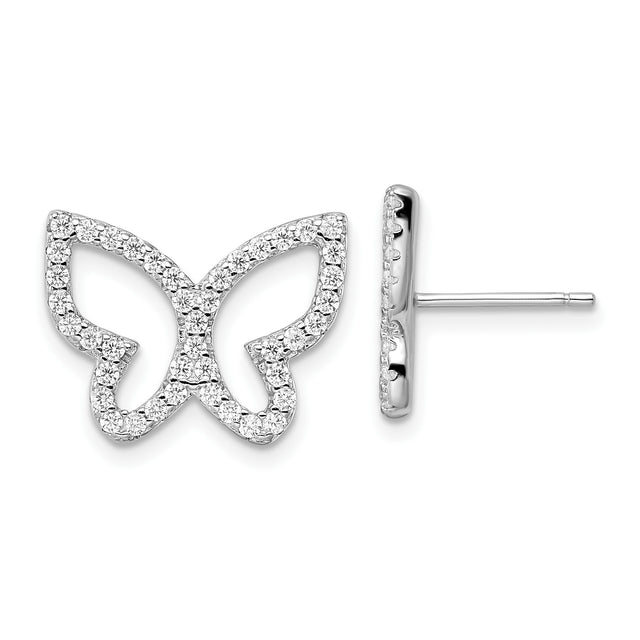 Sterling Silver Butterfly Stud Earrings with Cubic Zirconia and Openwork Design for Women