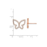 Sterling Silver Butterfly Stud Earrings with Cubic Zirconia, Rose Gold Finish, Open Wing Design