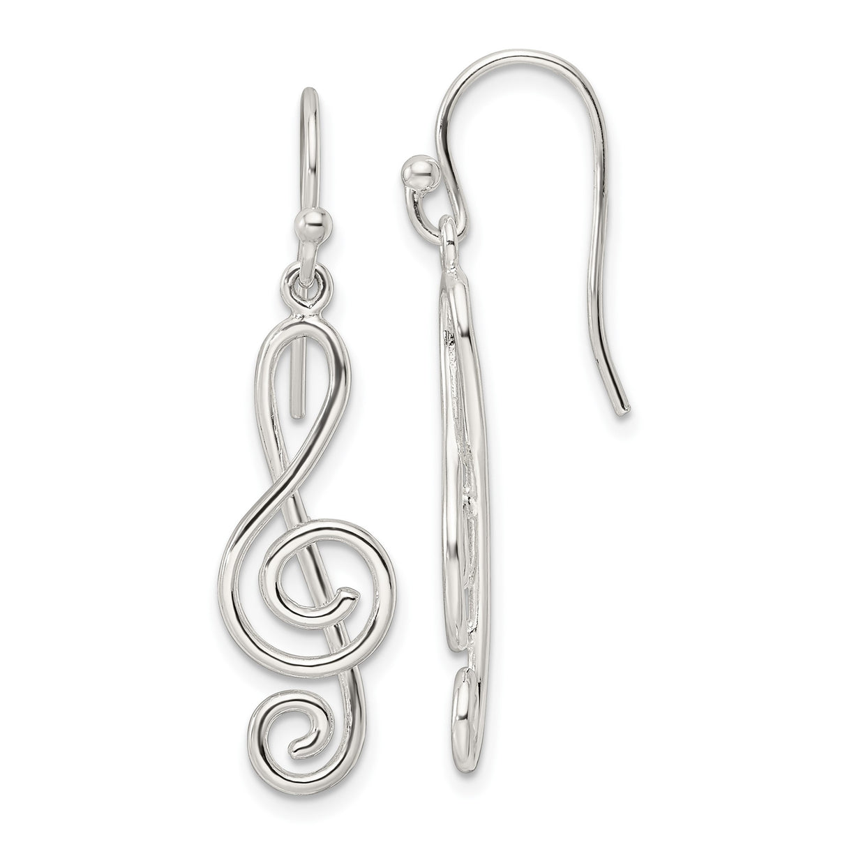 Sterling Silver Dangle Earrings with Treble Clef Openwork Musical Design