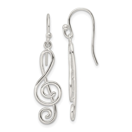 Sterling Silver Dangle Earrings with Treble Clef Openwork Musical Design