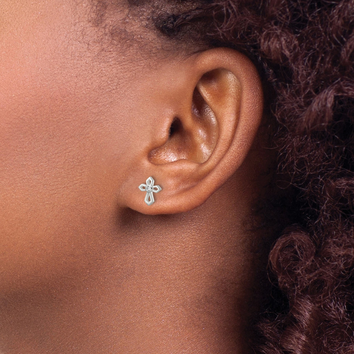 Sterling Silver Cross Pendant and Earrings Set with Cubic Zirconia, Bezel Set Religious Style