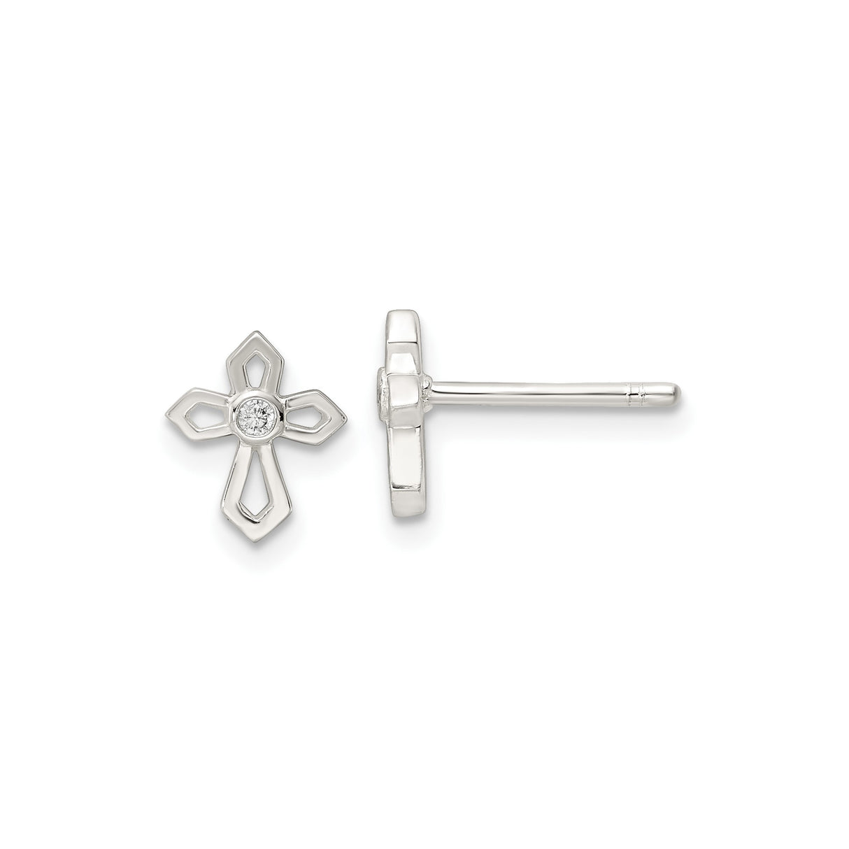 Sterling Silver Cross Pendant and Earrings Set with Cubic Zirconia, Bezel Set Religious Style