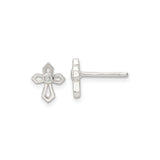 Sterling Silver Cross Pendant and Earrings Set with Cubic Zirconia, Bezel Set Religious Style