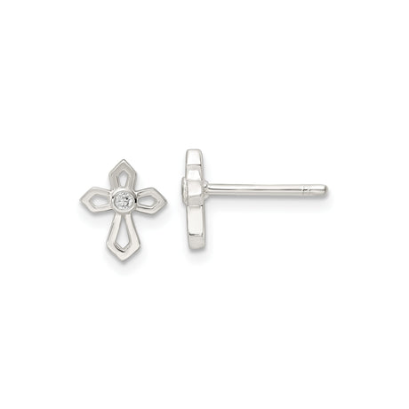 Sterling Silver Cross Pendant and Earrings Set with Cubic Zirconia, Bezel Set Religious Style