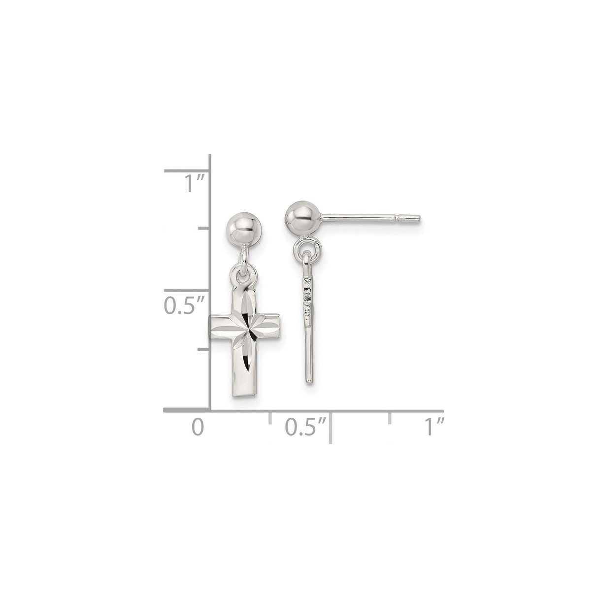 Sterling Silver Cross Earrings, Diamond Cut Religious Dangle Design for Men and Women