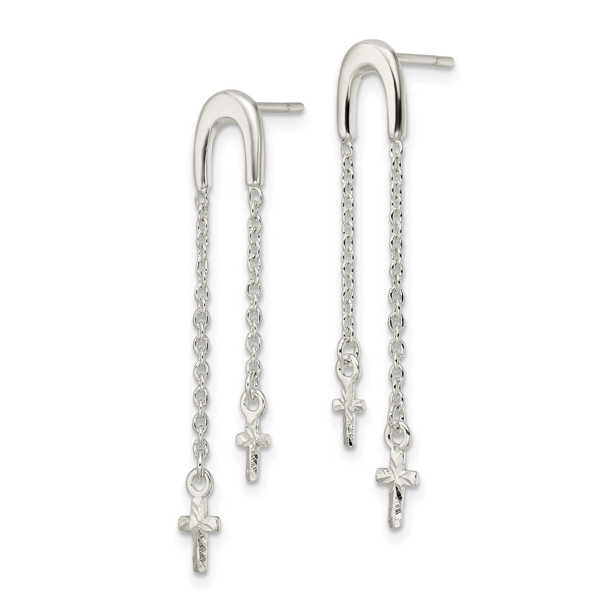 Sterling Silver Cross Pendant with Layered Chains and Polished Drops Design