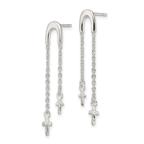Sterling Silver Cross Pendant with Layered Chains and Polished Drops Design