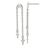 Sterling Silver Cross Pendant with Layered Chains and Polished Drops Design