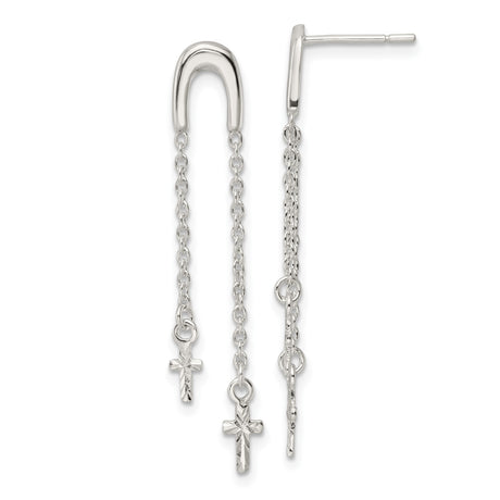 Sterling Silver Cross Pendant with Layered Chains and Polished Drops Design